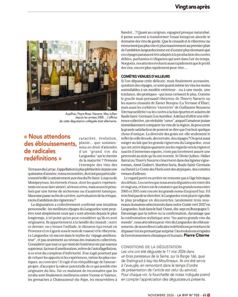 La Revue du vin de France, novembre 2026 : suite du dossier sur les grands vins du Languedoc