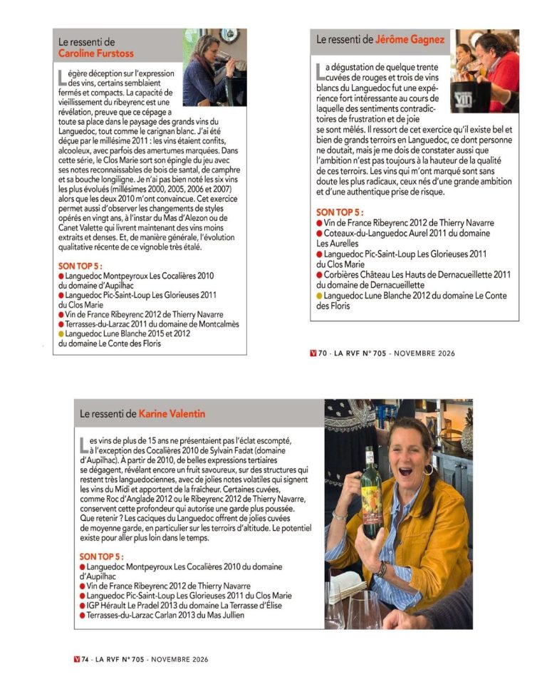 La Revue du vin de France, novembre 2026 : les top 5 de Caroline Furstoss, Jérôme Gagnez et Karine Valentin